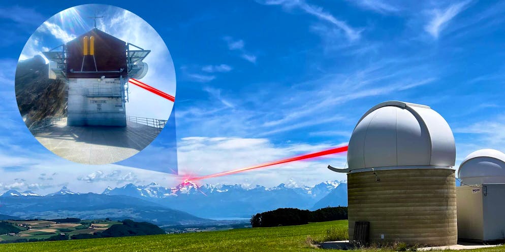 Der erste Laserstrahl ging vom Jungfraujoch nach Bern.