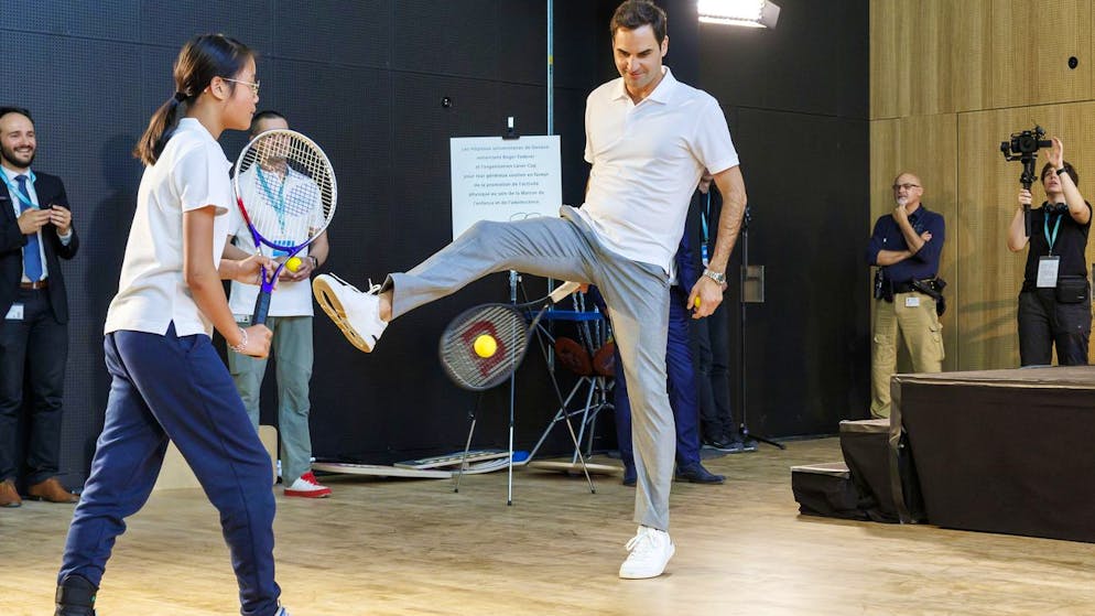 Roger Federer in occasione dell'inaugurazione della Casa per l'infanzia e per l'adolescenza dell'ospedale universitario di Ginevra (5 giugno 2023).