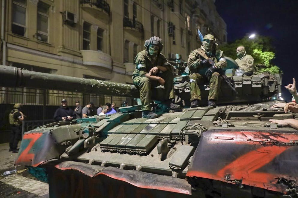 Un char du groupe Wagner dans une rue de Rostov, en Russie, le samedi 24 juin 2023.