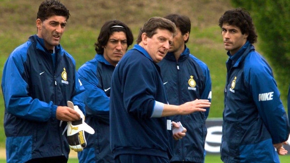 Roy Hodgson ai tempi dell'Inter: da sinistra Gianluca Pagliuca , Ivan Zamorano, e a sinistra Fabio Galante.