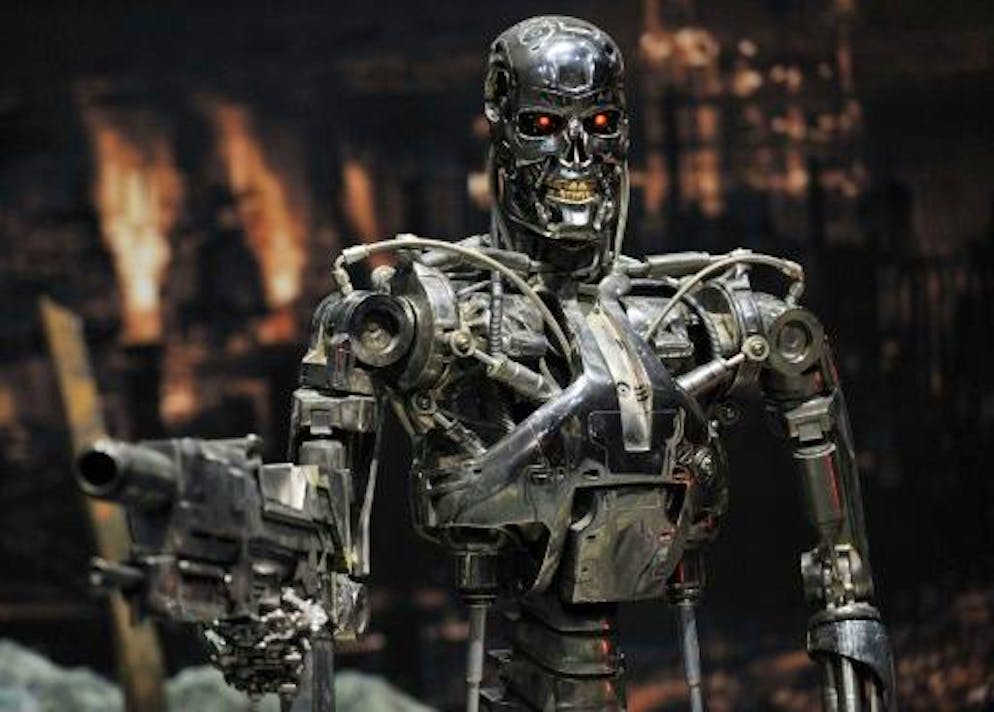 Si l'IA devait détruire l'humanité, comment s'y prendrait-elle? - Gallery. Le robot terminator T-800 du film "Terminator 2", le 18 mars 2009, à Tokyo, au Japon