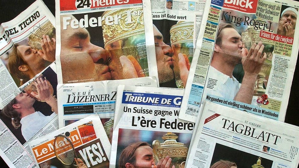 Schweizer Zeitungen, als Roger Federer 2003 seinen ersten Grand-Slam-Titel holte.