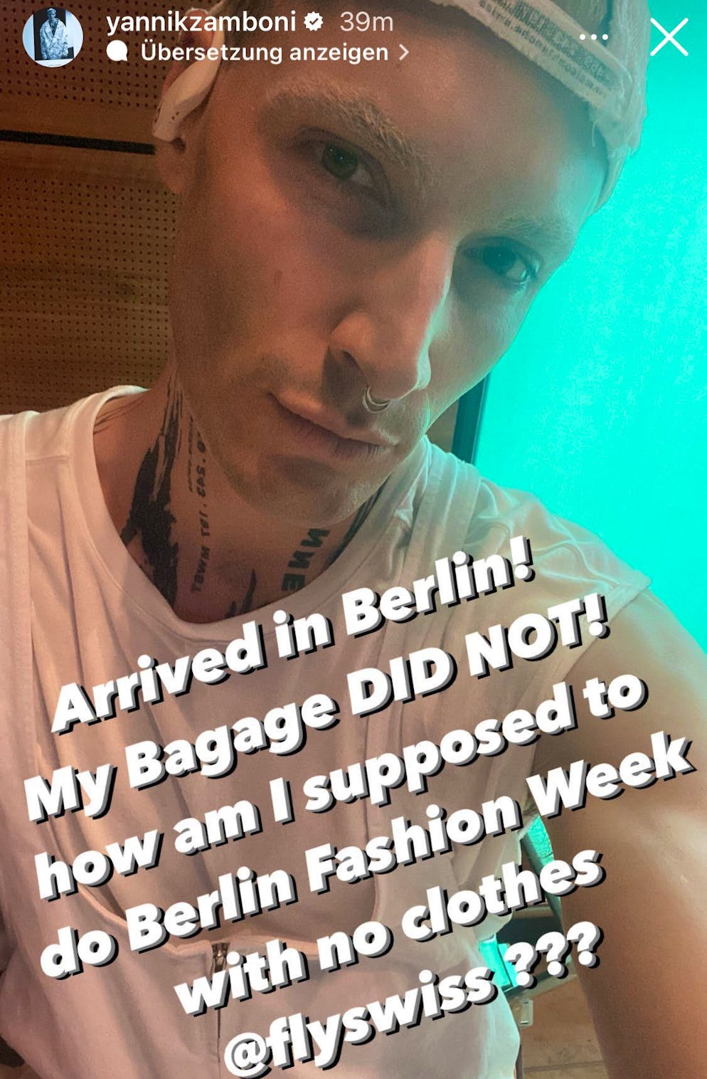 «Wie soll ich ohne Kleider zur Berlin Fashion Week gehen?», fragt Yannik Zamboni auf Instagram.