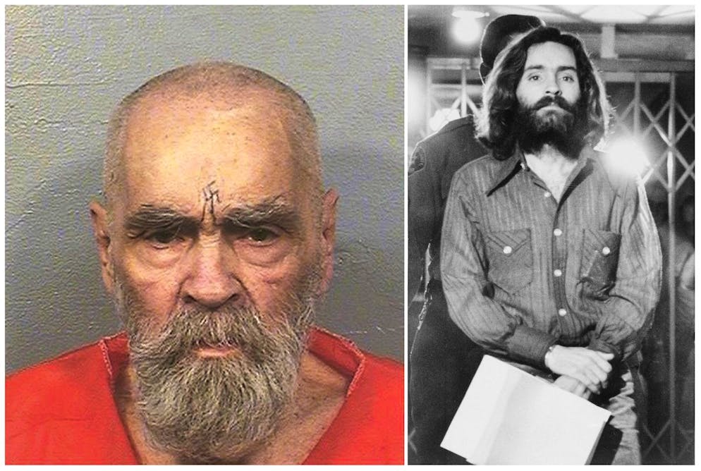 Charles Manson e le sue seguaci. Mason a destra in una foto del 2017, a sinistra nel 1969.