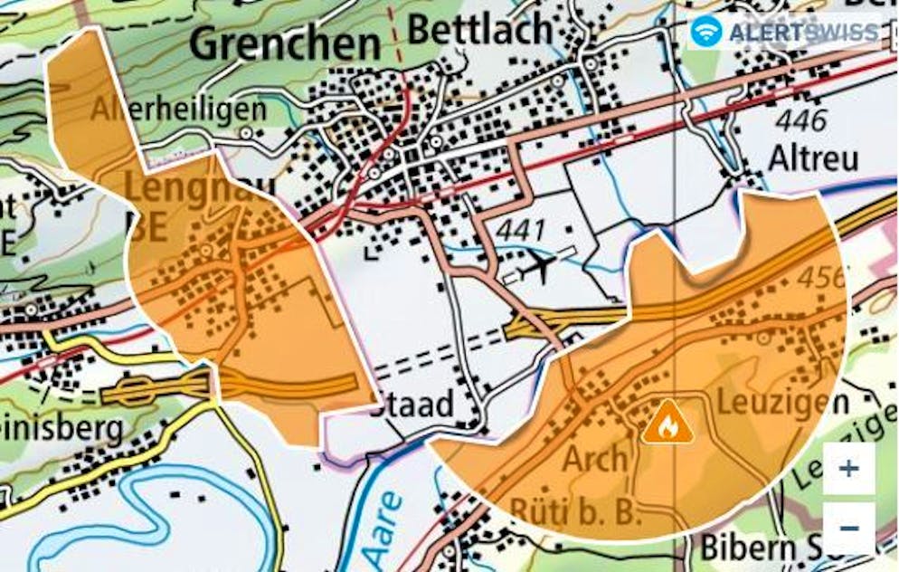 La zona interessata dall'incendio a Lengnau (BE).