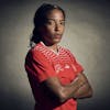 Switzerland's Eseosa Aigbogun poses for a portrait during a training camp of the Swiss women's national football team on Thursday, June 29, 2023 at the Grand Hotel des Bains in Yverdon, Switzerland. The Swiss team will take part in the Women's World Cup in Australia and New Zealand from 20 July to 20 August. (KEYSTONE/Gabriel Monnet)