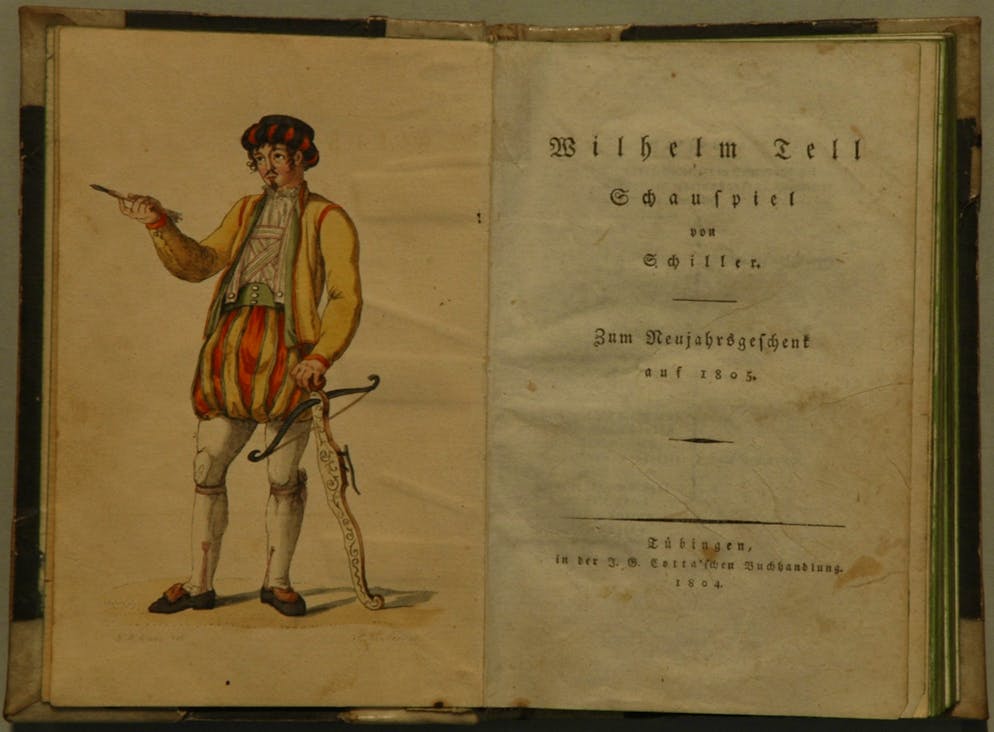 Darstellung Wilhelm Tells in der Erstausgabe von Schillers Drama.