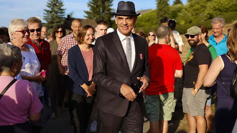 Bundespräsident Alain Berset hielt seine erste Rede der Bundesfeier am Montagabend in Aegerten BE.