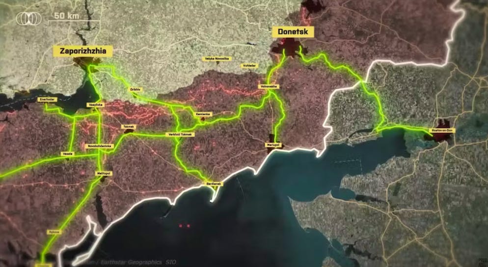 Situazione in Ucraina. Rimane un percorso ferroviario alternativo che va da Rostov-sul-Don via Donetsk. Il problema è che si trova in parte a soli cinque chilometri dal fronte e quindi nel raggio d'azione dell'artiglieria ucraina.
