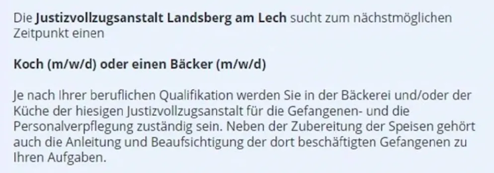 Die deutsche «Bild» fand dieses Inserat auf www.justiz.bayern.de.