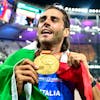 epa10814447 Gianmarco Tamberi of Italy celebrates after winning the Men's High Jump final at the World Athletics Championships Budapest, Hungary, 22 August 2023. EPA/CHRISTIAN BRUNA