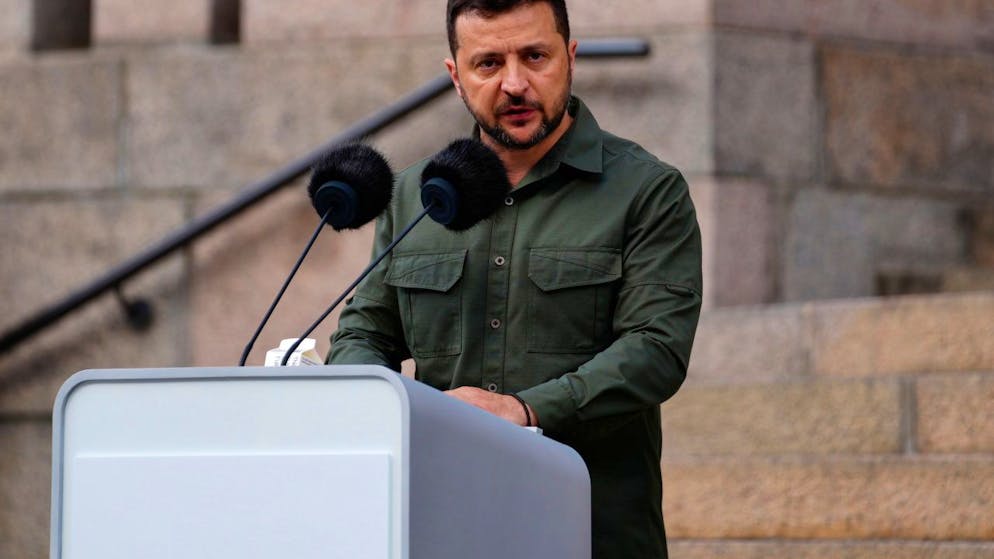 Wolodymyr Selenskyj, Präsident der Ukraine, spricht bei einem Auslandsbesuch in Kopenhagen. Foto: Thomas Traasdahl/Ritzau Scanpix Foto/AP/dpa - ACHTUNG: Nur zur redaktionellen Verwendung und nur mit vollständiger Nennung des vorstehenden Credits