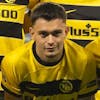 YB's players pose prior to the UEFA Champions League Play-offs 2nd leg match between Switzerland's BSC Young Boys and Israel's Maccabi Haifa, at the Wankdorf stadium, in Berne, Switzerland, Tuesday, August 29, 2023. (KEYSTONE/Peter Klaunzer)