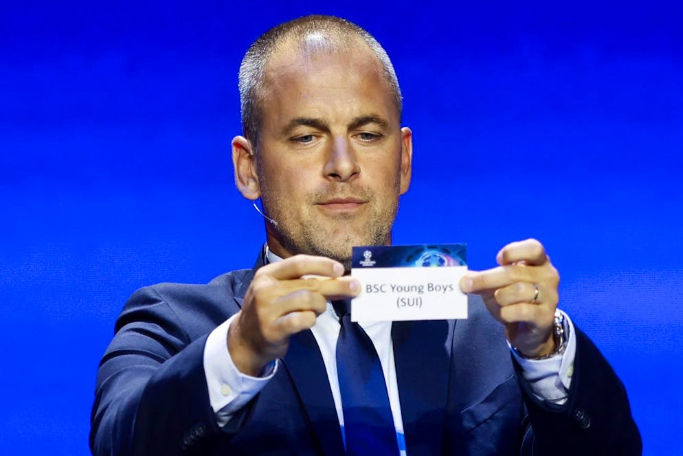 epa10831339 Former football player Joe Cole shows a ticket of BSC Young Boys during the UEFA European Club Football Season Kick-Off event in Monaco, 31 August 2023. The event sees the UEFA Champions League group stage draw, as well as the UEFA Awards ceremony to honour the men and women Player of the Year, the men and women Coaches of the Year, and to present the UEFA President's Award. EPA/GUILLAUME HORCAJUELO