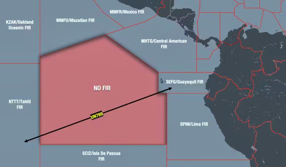 Terra di nessuno: lo spazio aereo NO FIR a ovest del Sud America.