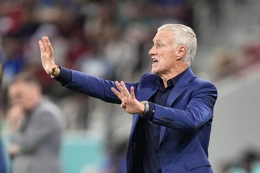 France's head coach Didier Deschamps gestures during the World Cup round of 16 soccer match between France and Poland, at the Al Thumama Stadium in Doha, Qatar, Sunday, Dec. 4, 2022. (AP Photo/Martin Meissner)