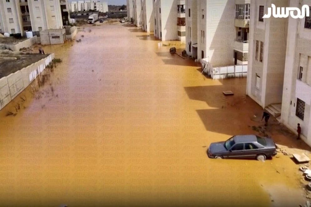 Inondazioni in Libia. Le strade allagate fotografate lunedì.