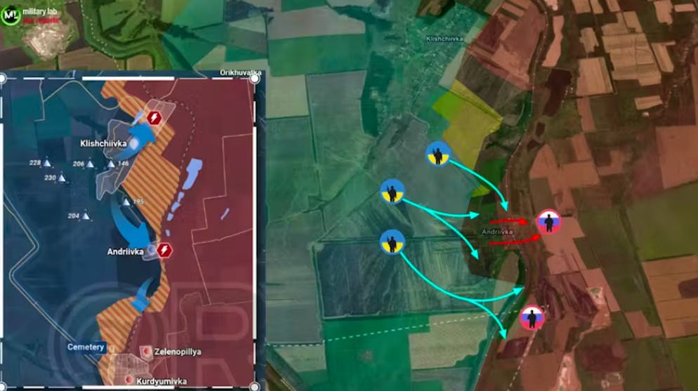 Il Military Lab mostra la linea del fronte a sud di Bakhmut.