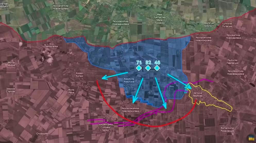 La situazione tattica a Robotyne: la Russia deve allungarsi.
