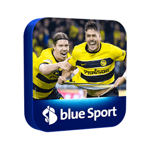 blue Sport Packshot mit YB Fussballern in Jubelpose