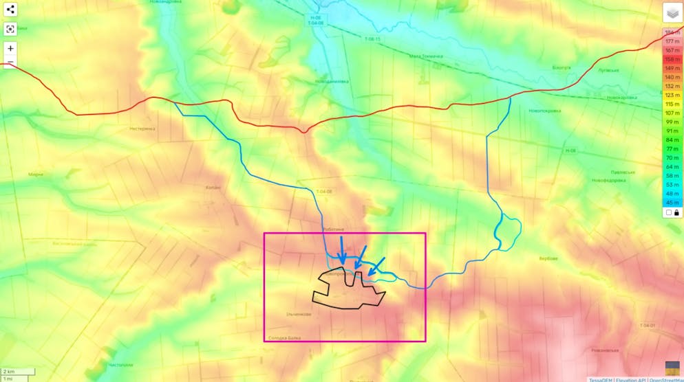 In Nowoprokopiwka kann die ukrainische Armee aus erhöhter Position angreifen.