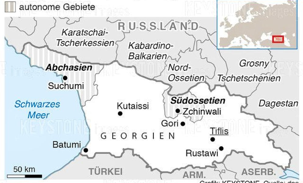Die abtrünnigen Regionen Georgiens: Abchasien und Südossetien.