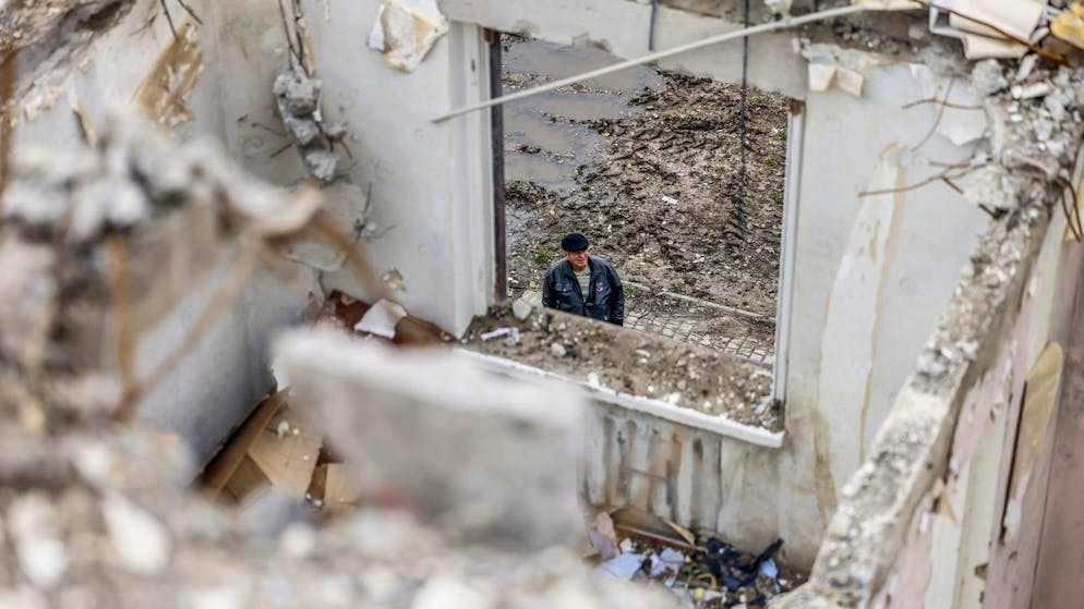 Ein bei einem russischen Angriff zerstörtes Wohnhaus in  Nikopol. (28. Oktober 2022).