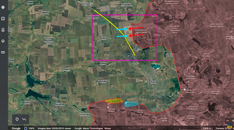 Schlacht um Awdijwka – die nördliche Flanke. Im Norden von Awdijwka rück die russische Armee mit mechanisierten Einheiten und Infanterie vor. Sie starten in Krasnohorwika im Oblast Donezk. Ihr Ziel ist, zunächst die Bahnlinie zu erobern.