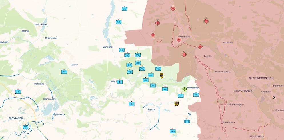 Südwestlich von Kreminna liegt das Naturreservat Bryansky mit einem grossen Waldgebiet. Das Asow-Wappen ist das gelb-schwarze.