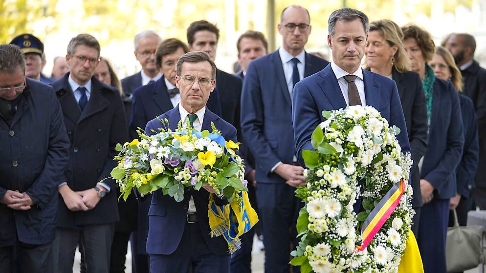 Il premier svedese Ulf Kristersson (al centro sulla sinistra) e il suo omologo belga Alexander De Croo