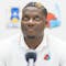 Swiss professional basketball player Clint Capela of the National Basketball Association's (NBA) Atlanta Hawks speaks during a press conference in Meyrin, Switzerland, Thursday, July 13, 2023. (KEYSTONE/Pierre Albouy).