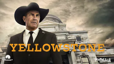 Serien Artwork Paramount+ Yellowstone mit Kevin Costner und einem Cowboyhut