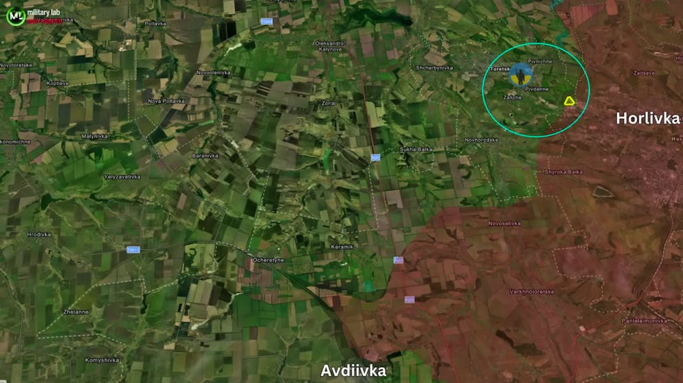 Erobertes Territorium (gelb) bei Horliwka.