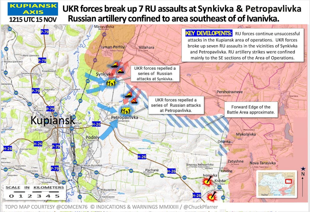 Die Lage im nördlichsten Frontabschnitt bei Kupjansk im Oblast Charkiw.