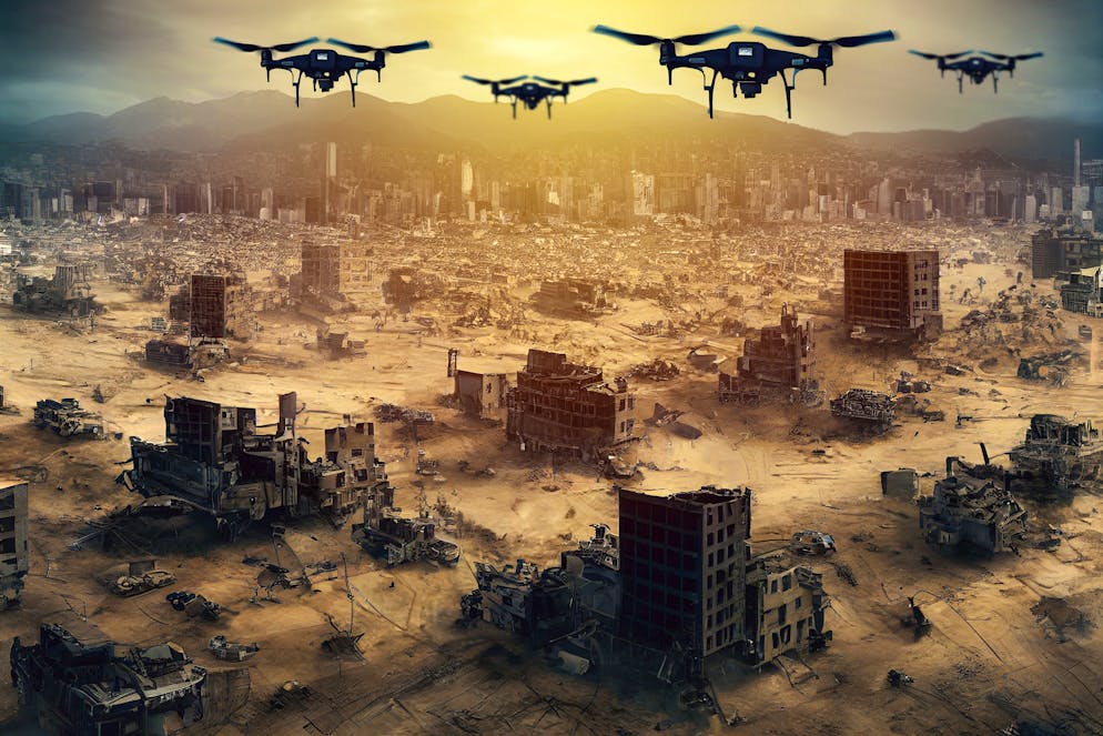 Dans le domaine des équipements militaires, l'intelligence artificielle pourrait constituer la troisième révolution majeure, après l'invention de la poudre à canon et de la bombe atomique. (image de synthèse)