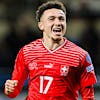 Switzerland's midfielder Ruben Vargas celebrates after scoring the first goal during the UEFA Euro 2024 qualifying group I soccer match between Israel and Switzerland at Pancho Arena in Felcsut, southwest of Budapest, Hungary, Wednesday, November 15, 2023. (KEYSTONE/Laurent Gillieron)