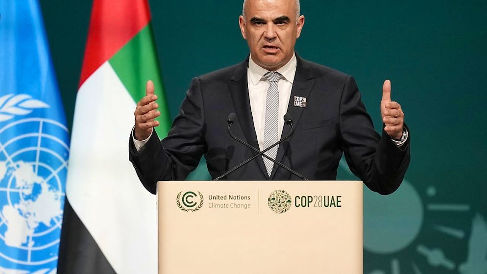 Il presidente della Confederazione durante il suo intervento a Dubai