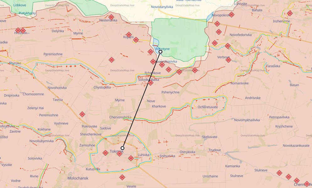 Da Robotyne a Tokmak ci sono ancora più di 20 chilometri.