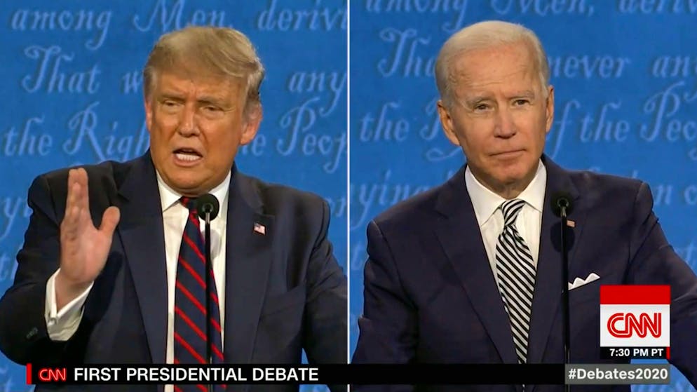 Donald Trump e Joe Biden si affrontano nel primo dibattito presidenziale sulle elezioni generali nel 2020 (foto d'archivio).