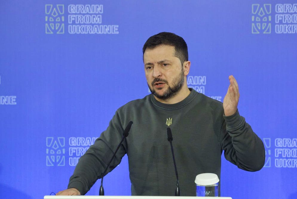 l presidente ucraino Volodymyr Zelensky parla durante una conferenza stampa congiunta dopo un incontro a Kiev, Ucraina, il 25 novembre 2023 (immagine illustrativa d'archivio). 