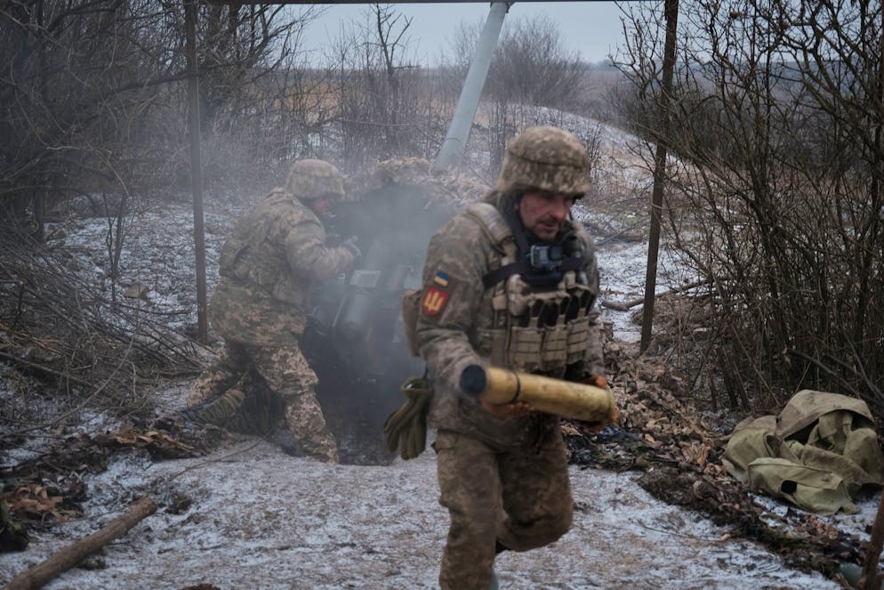 A Ukrainian artillery position near Pakmut in December: Kiev is running out of shells.