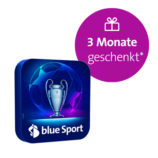blue Sport Packshot mit 3 Monate geschenkt Störer