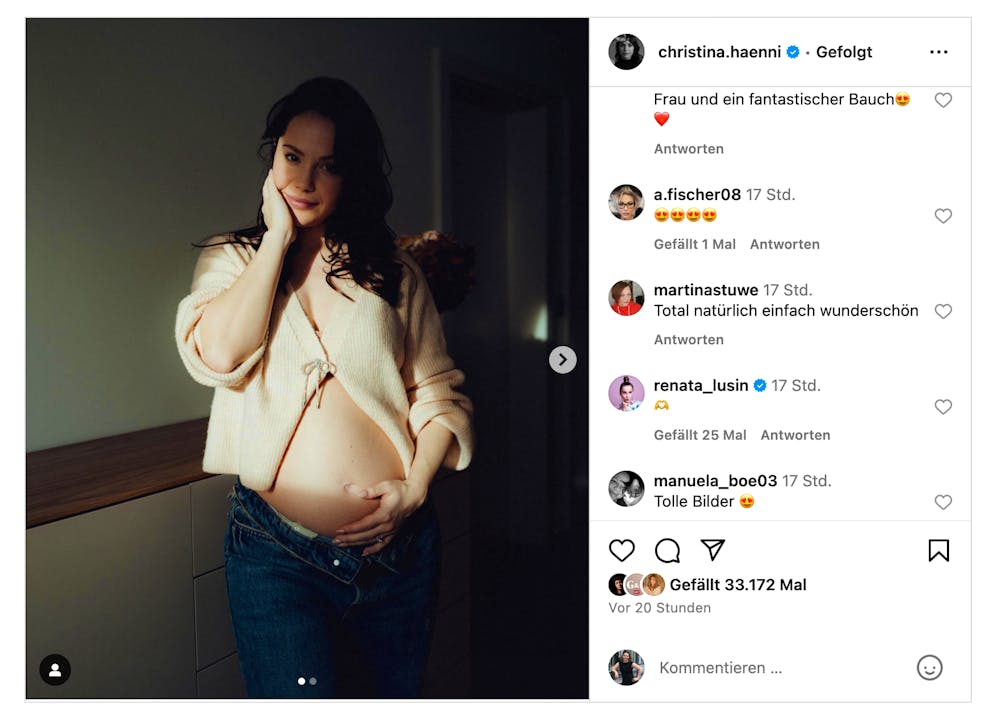 Christina Hänni postet ein neues Babybauch-Foto und bekommt dafür viele Kommentare auf Instagram.