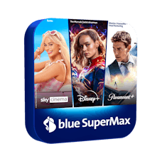 blue SuperMax Packshot mit Barbie, The Marvels und Mission Impossible