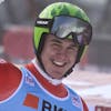 Franjo von Allmen of Switzerland celebrates during the flower ceremony after the men's downhill race at the Alpine Skiing FIS Ski World Cup in Wengen, Switzerland, Thursday, January 11, 2024. (KEYSTONE/Peter Schneider)