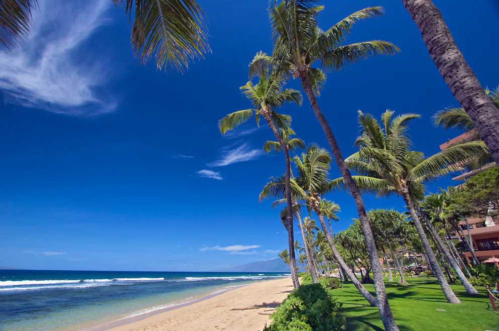 Der Ka'anapali Beach auf der hawaiianischen Insel Maui ist leicht zu erreichen und verfügt auch über öffentliche Toiletten sowie Geschäfte in der Nähe. (Copyright: xDavidxFleethamx DFL-L10376)