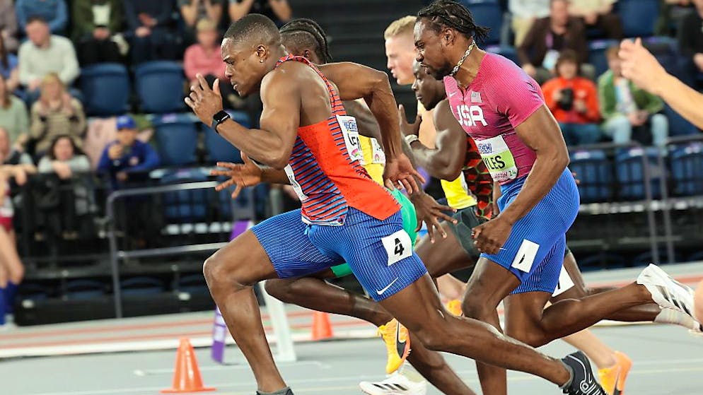 Schnellstarter Christian Coleman (Nummer 4) zieht gleich am Start davon