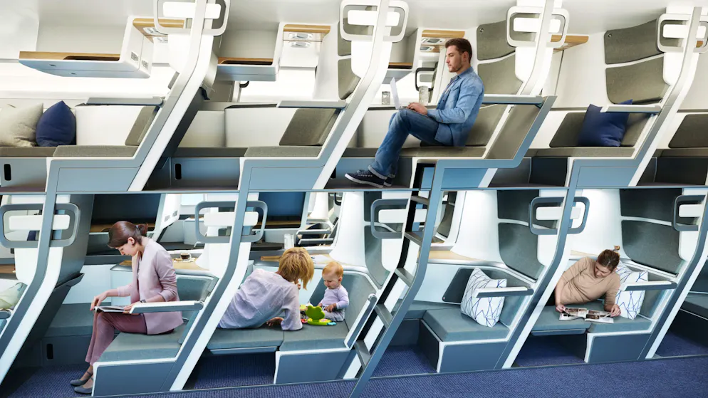 Flugzeugbauer stellen neue Ideen vor. Künftig legst du dich auch in der Economy schlafen