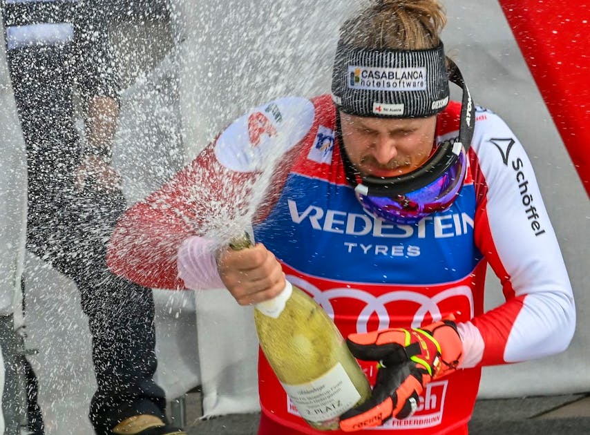 Manuel Feller Celebrates Victory with Slalom Ball: The Unforgettable Celebration