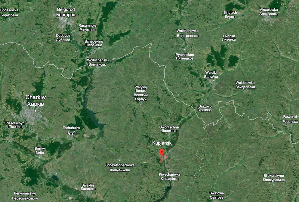 Kupjansk (markiert) ist die Schwelle über den Fluss Oskil und würde der russischen Armee ermöglichen, Charkiw im Osten von zwei Seiten zu bedrohen.